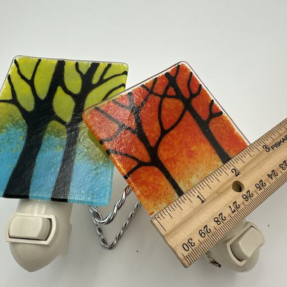 Lot Of 2 Fused Glass Tree Night Lights - Picture 3 of 6